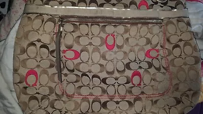 Authentic Coach Poppy Glam C Signature Tote  Khaki /Pink Pre-Owned • $39.99