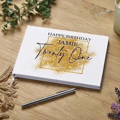 Personalised 21st Birthday Gift Guest Book Gold Sparkles Design GB-173 • £15.99