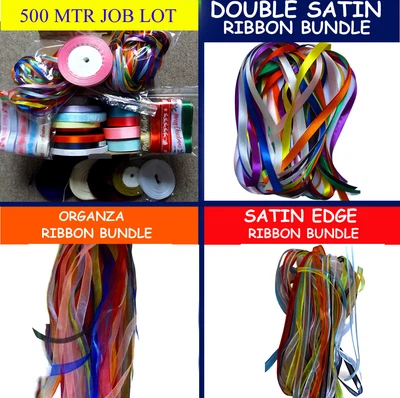 £2.45 • Buy 10 X 2mtr Pack Of Mixed Colour Bundle Satin Ribbon Roll Organza 500 Mtr Job Lot