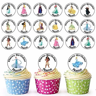 Personalised Princess Birthday Cupcake Toppers Edible Cake Decorations - 24 Pack • £3.99