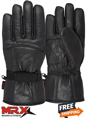 Mens Motorbike Leather Gloves Driving Riding Winter Gauntle Glove Thermal Lining • $14.99
