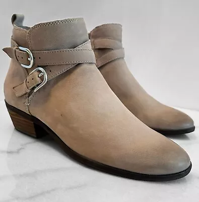 Sam Edelman Parlie Womens Ankle Boot Taupe Leather Booties Zip Logo Shoes Sz 6.5 • $34.88