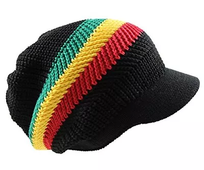 Knitted Cotton Classic Rasta Beanie Visor (Black/Rasta) • $31.86