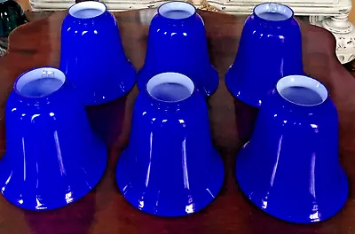 Set Of 6 Vianne Cased Indigo Blue Bell Lamp Shades Made In France Mouth Blown • $220