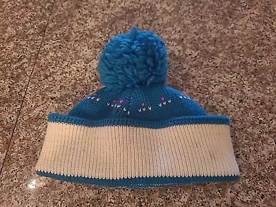 Vintage Wigwam Blue Hat Beanie Puff Pattern Retro Thick • $20