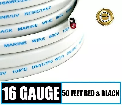 16 Gauge AWG Marine Grade Wire Cable Tinned OFC Copper Duplex 16/2 - 50 Feet • $26.95