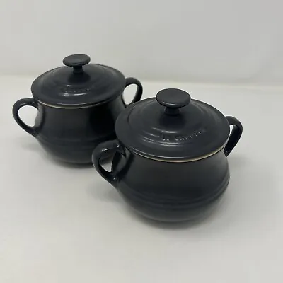 Le Creuset X 2 Granite Grey Ceramic Soup 16oz Bowl Bean Pot With Lid • £24.99