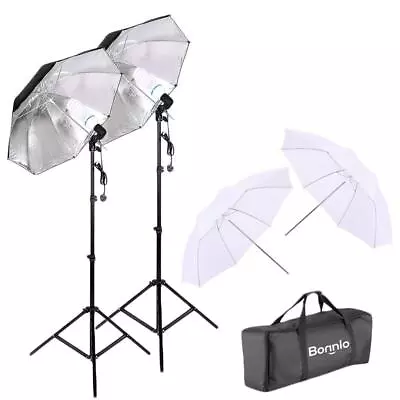 45w Photo Studio Continuous Umbrella Lighting Kit Light Stand Set • £29.99