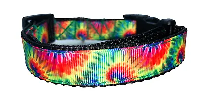 Bright Tie Dye Pet Collar 3/4 Inch Width Adjustable Cute Dog Collar • $7.95