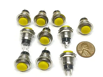 10 X Yellow Small N/O Momentary 12mm Push Button Switch Round 12v On Off G23 • $14.55