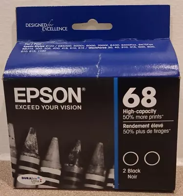 Original Genuine Epson 68 T06812D2 High Capacity Ink Cartridge 2-Pack Black 7/22 • $46.80