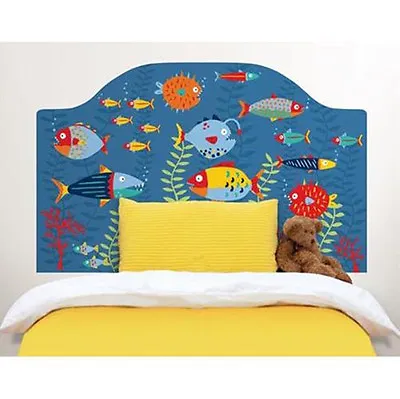 FISH TALES Twin HEADBOARD 1 MURAL Wall Sticker Coral Bubbles Decal Bedroom Decor • £19.27