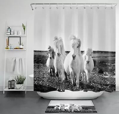 Creative West Country Running Horse Grey Shower Curtain Bathroom Accessories Set • $10.99