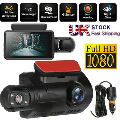 Front And Rear Camera HD Dash Cam 3  Dual Lens Car DVR Video Driving Recorder • £17.99