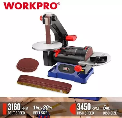 WORKPRO Disc Belt Sander W/6pcs Sandpapers Sanding Disc Power Combination Sander • $99.99