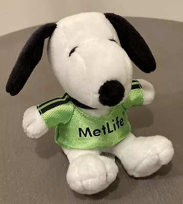 Peanuts Snoopy Dog Plush Green Sports Shirt #06 Met Life Stuffed Animal Promo • $10.99