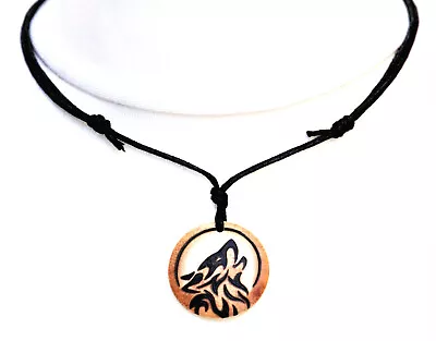 Howling Wolf Necklace Mens Cord Pendant Wolves Silhouette Jewellery Choker Gift • $18.93