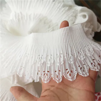 1 Yard Double Layer Trim Lace Pleated Hollow Fabric Collar Dress DIY Sewing • £4.79