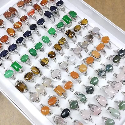Wholesale Bulk 30 Colorful Agate Natural Stone Rings Mix Women Finger Jewelry • $21.84