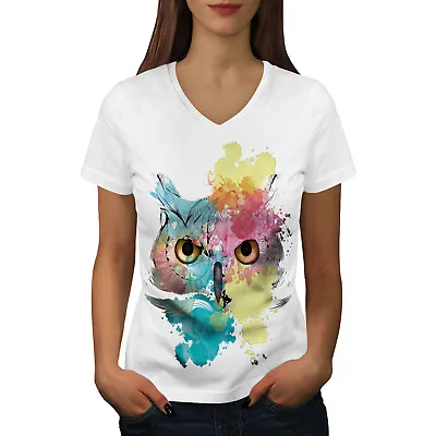 Wellcoda Stylish Owl Bird Womens V-Neck T-shirt Beautiful Graphic Design Tee • £17.99