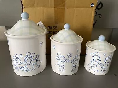 Set 3 Disney Ceramic Canisters Mickey & Minnie Mouse Flowers New • $139