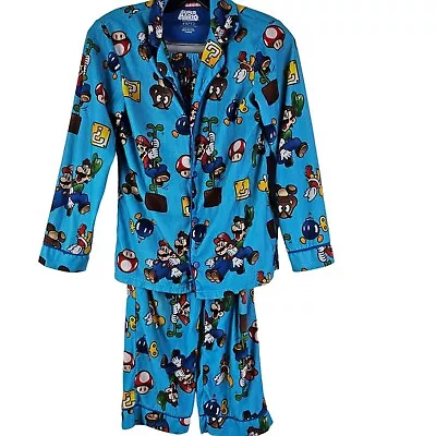 Super Mario Bros Pajamas Kids Boy's 10 12 Long Sleeve Pajamas Set 2 Pc Fleece • $13.24