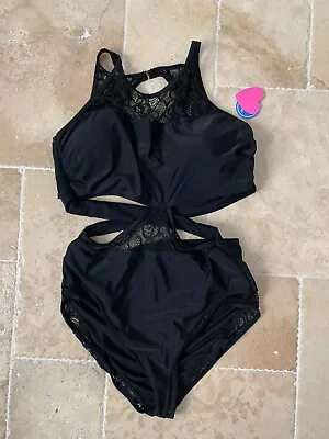 GabiFresh Electra Black Crochet One Piece Swimsuit Plus Size 20 E/F • $60