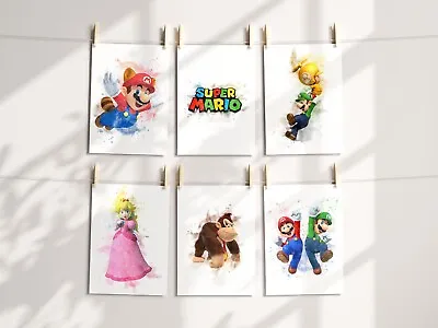 Super Mario Wall Art Print Watercolour Bedroom Gaming Poster Gamer • £3.79