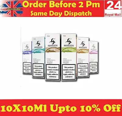 Hangsen E Liquid 10X10Ml Vape Juice 0mg/ml-18mg/ml 70Pg 30Vg Pack Of 10 UK Stock • £13.95