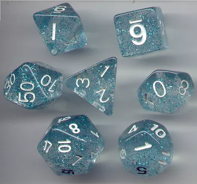 RPG Dice Set Of 7 - Glitter Aqua D4 D6 D8 D10 D12 D20 D00-90 • $9.59