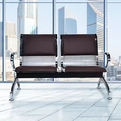 2-Seat Office Waiting Room Conference Chair W/ Brown PVC Leather & Steel Frame • $99.99