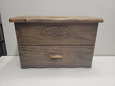 Lerner Plastic Faux Wood Index Recipe Card Box W/Hinged Lid Bottom Drawer -READ • $16