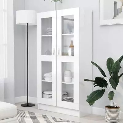 High Gloss White Cabinet Cupboard Tall Display Storage Unit Glass Doors Shelving • £142.95
