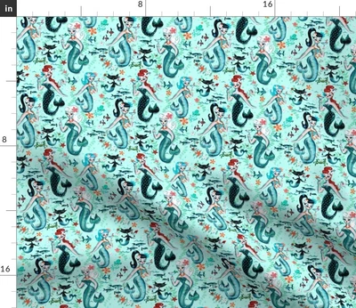 $12 • Buy Mermaids Pinup Mermaid Martini Martinis Fluff Spoonflower Fabric By The Yard