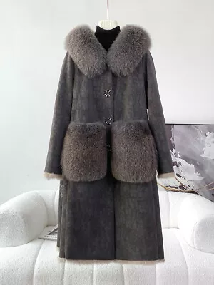 2023 Winter New 100% Fox Fur Collar Rabbit Fur Jacket Women's Hooded Loose Coat • $371.27