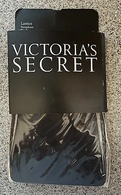 Victoria’s Secret Pantyhose Size B Black Lattice Stripe Pattern Retired RARE 🖤 • $14.99