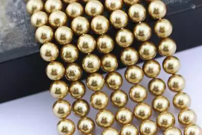 Gold Shell Pearl Smooth Round Beads 4mm 6mm 8mm 10mm 15.5  Strand • $6.74