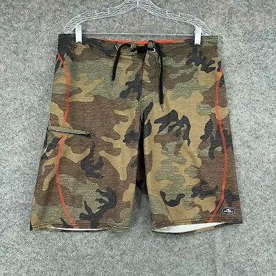 O'Neill Hyperfreak Board Shorts Mens Size 34 Green Brown Camouflage Surfing • $19.99