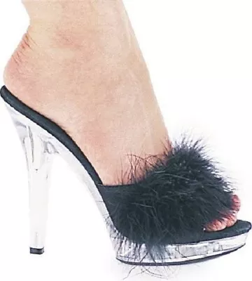 Ellie Maribou Slippers Feathers Diva Halloween Costume Black Heels Shoes SASHA • $42.99