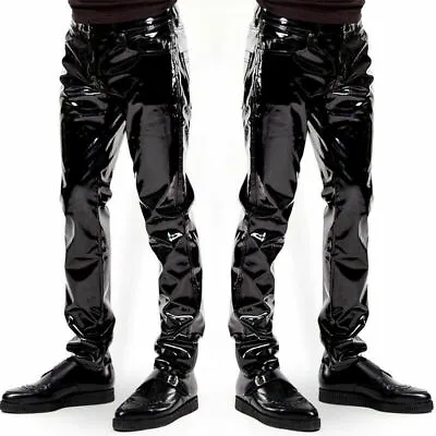 Men Faux Leather PVC Pants Long Shiny Clubwear Hip Hop Punk Rock Gothic Trousers • $35.99
