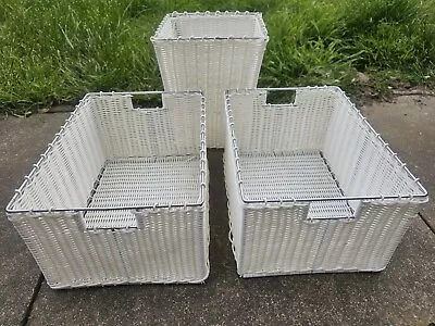 3x Off White Plastic Rattan Storage Baskets - Draw | Wardrobe | Shelf Storage • £4.99