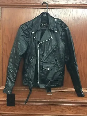 Vintage Sears The Leather Store Black Leather Motorcycle Jacket Size 36 Reg. • $150