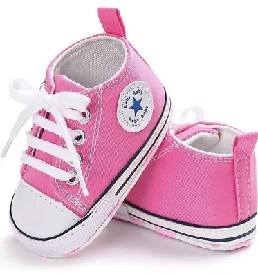 Converse Style Canvas Baby Shoes Pram Shoes Trainers Pink 0-6 Months • £10.99