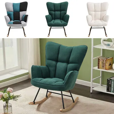 Tufted Upholstered Rocking Chair Recliner Armchair Wing Back Accent Chairs Sofa • £99.95