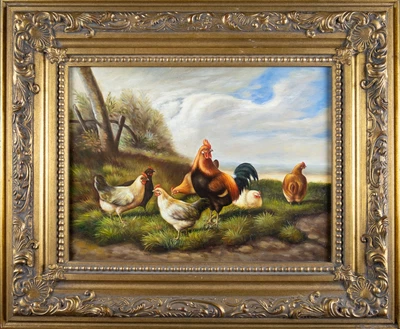 £345 • Buy Circle Of Edgar Hunt (1875-1953) - Chickens In Farmyard. Oil On Board.