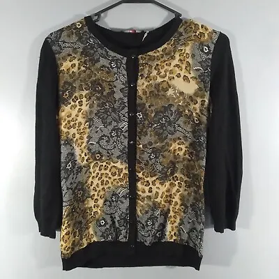 NWT Cyrus Black Leoparda Lace Button Up Shirt 3/4 Sleeve Size Small • $12.99