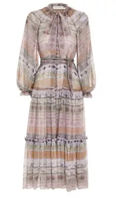 Beulah Zimmermann Dress Luminous Ribbon Layered Swing Midi Womens Small NWT  • £75.97