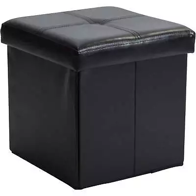 Faux Leather Folding Storage Ottoman Cube In Black • $21.80