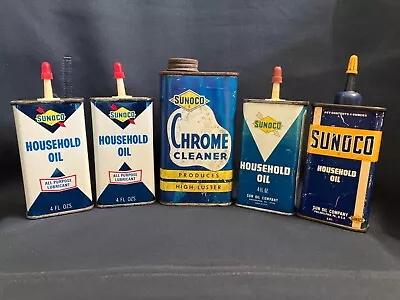 *Lot* Sunoco Household Oil (4) 4 Fl Oz Oiler Metal Cans Sunoco Chrome Cleaner • $45