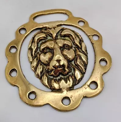 Brass Horse Medallion Vintage English Lion 3D Head Jungle King Cat Pierced Show • $15.99